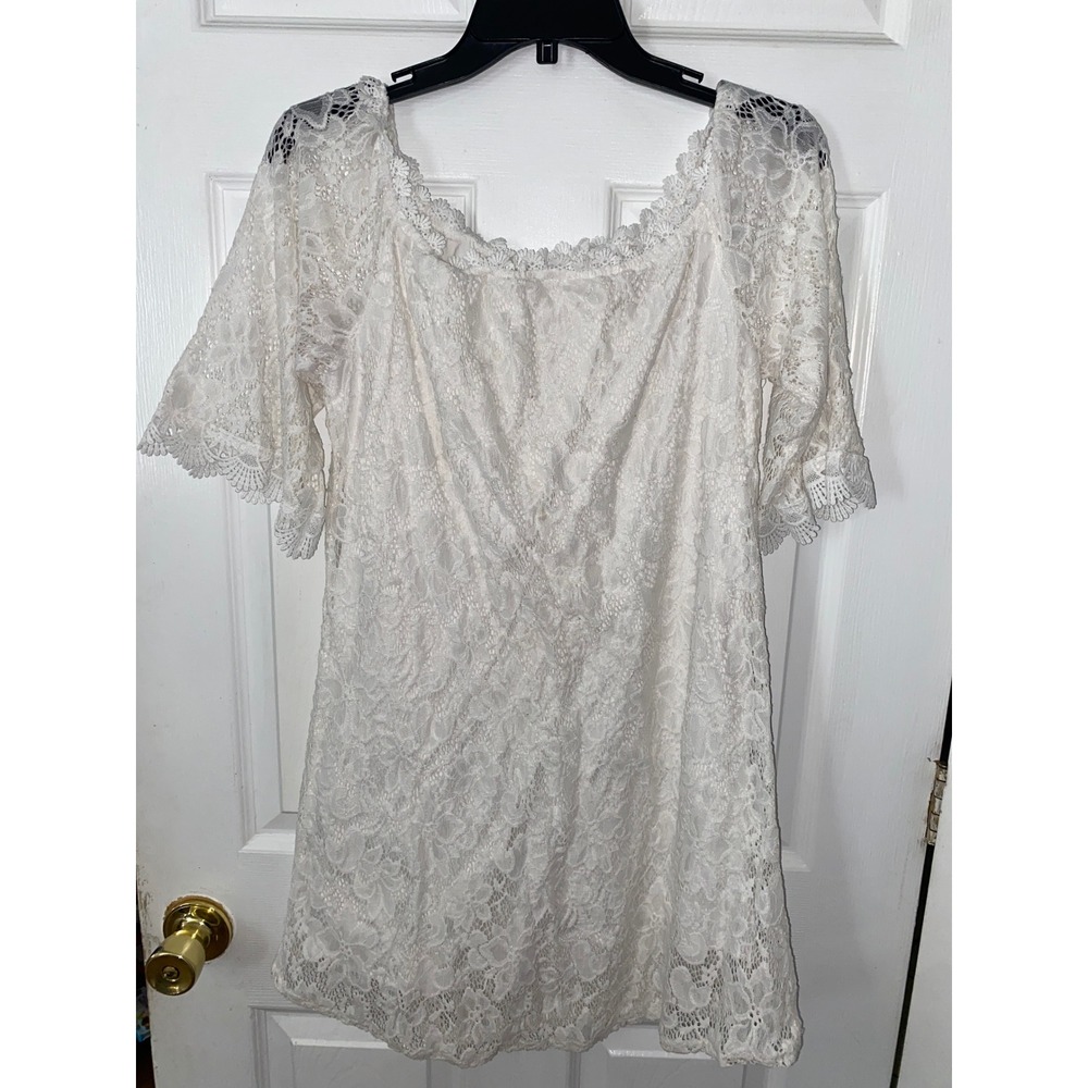 OURS White‎ Floral Lace Off The Shoulder Mini Dress Half Bell Sleeve L Lined